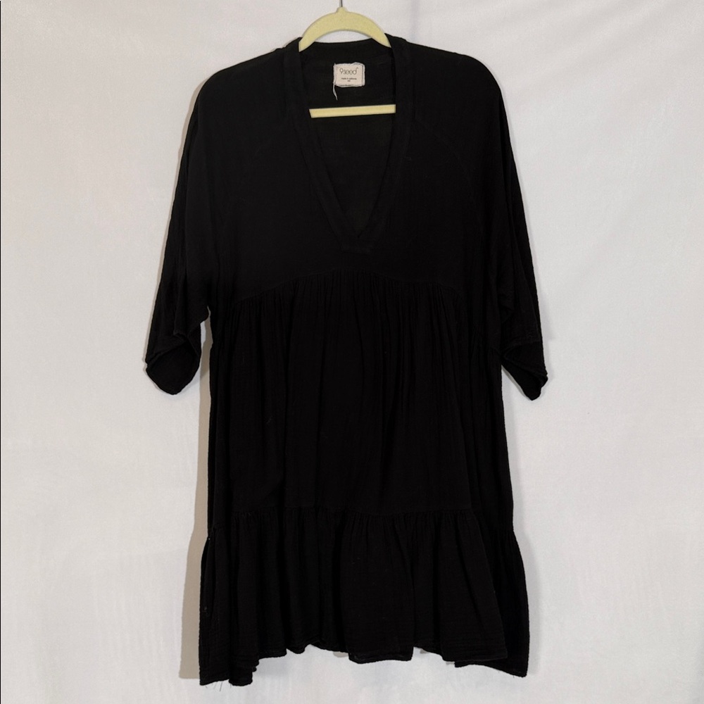 9Seed California El Matador Mini Dress Coverup Size M/L Black 100% Cotton EUC